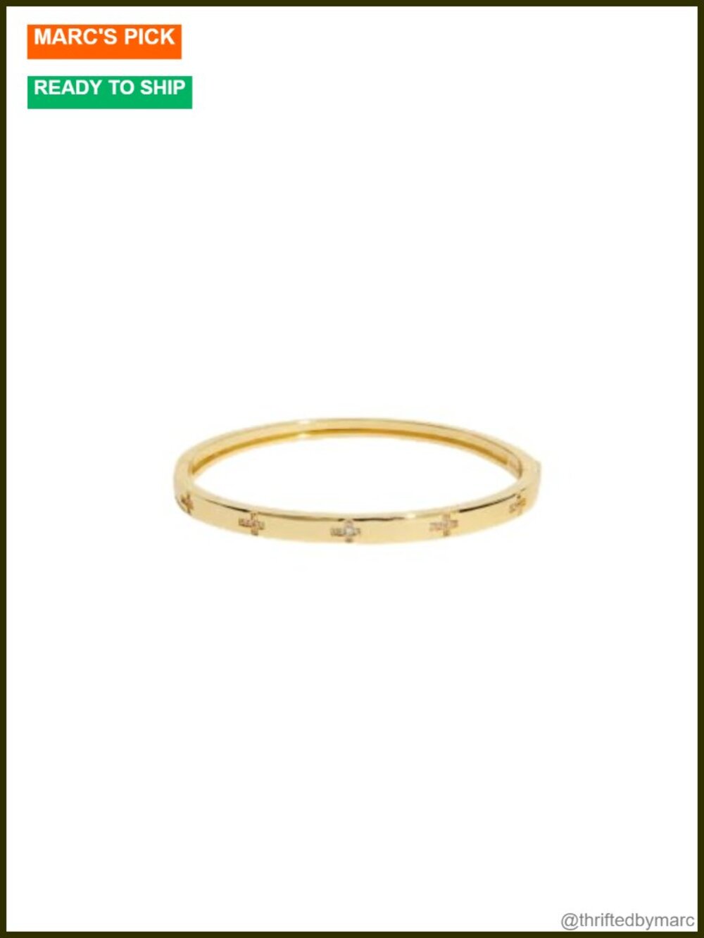 18K Gold-Plated Bangle Bracelet with Cubic Zirconia Cross